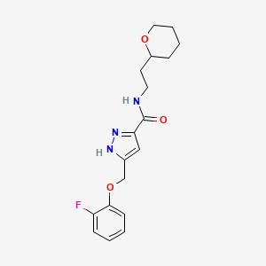 molecular formula C18H22FN3O3 B5967110 5-[(2-fluorophenoxy)methyl]-N-[2-(tetrahydro-2H-pyran-2-yl)ethyl]-1H-pyrazole-3-carboxamide 