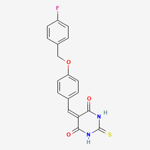 molecular formula C18H13FN2O3S B5967170 5-{4-[(4-fluorobenzyl)oxy]benzylidene}-2-thioxodihydro-4,6(1H,5H)-pyrimidinedione 