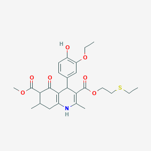 molecular formula C26H33NO7S B5967272 3-[2-(ethylthio)ethyl] 6-methyl 4-(3-ethoxy-4-hydroxyphenyl)-2,7-dimethyl-5-oxo-1,4,5,6,7,8-hexahydro-3,6-quinolinedicarboxylate 