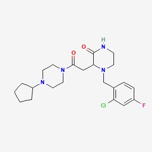molecular formula C22H30ClFN4O2 B5967374 4-(2-chloro-4-fluorobenzyl)-3-[2-(4-cyclopentyl-1-piperazinyl)-2-oxoethyl]-2-piperazinone 