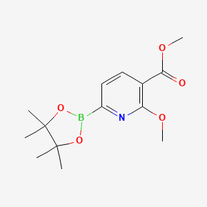 molecular formula C14H20BNO5 B596741 2-甲氧基-6-(4,4,5,5-四甲基-1,3,2-二氧杂硼环-2-基)烟酸甲酯 CAS No. 1246765-27-4