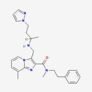 molecular formula C26H32N6O B5967518 N,8-dimethyl-3-({[1-methyl-3-(1H-pyrazol-1-yl)propyl]amino}methyl)-N-(2-phenylethyl)imidazo[1,2-a]pyridine-2-carboxamide 