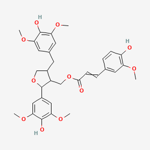 molecular formula C32H36O11 B596758 9-O-Feruloyl-5,5/'-dimethoxylariciresil CAS No. 166322-14-1