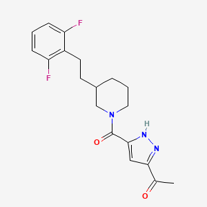 molecular formula C19H21F2N3O2 B5967598 1-[5-({3-[2-(2,6-difluorophenyl)ethyl]-1-piperidinyl}carbonyl)-1H-pyrazol-3-yl]ethanone 