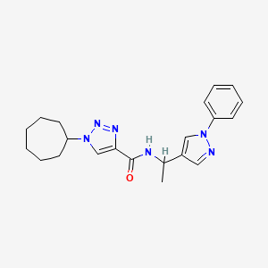 molecular formula C21H26N6O B5967601 1-cycloheptyl-N-[1-(1-phenyl-1H-pyrazol-4-yl)ethyl]-1H-1,2,3-triazole-4-carboxamide 