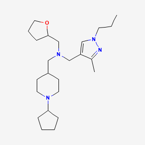 molecular formula C24H42N4O B5967641 1-(1-cyclopentyl-4-piperidinyl)-N-[(3-methyl-1-propyl-1H-pyrazol-4-yl)methyl]-N-(tetrahydro-2-furanylmethyl)methanamine 