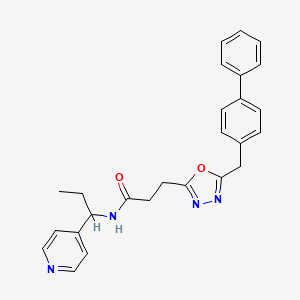 molecular formula C26H26N4O2 B5967681 3-[5-(4-biphenylylmethyl)-1,3,4-oxadiazol-2-yl]-N-[1-(4-pyridinyl)propyl]propanamide 
