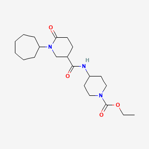 molecular formula C21H35N3O4 B5967743 ethyl 4-{[(1-cycloheptyl-6-oxo-3-piperidinyl)carbonyl]amino}-1-piperidinecarboxylate 