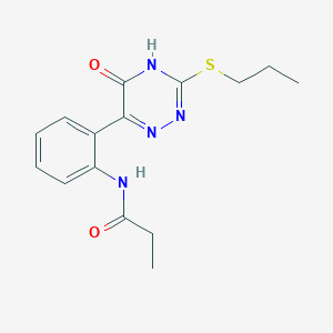 molecular formula C15H18N4O2S B5967799 N-{2-[5-hydroxy-3-(propylthio)-1,2,4-triazin-6-yl]phenyl}propanamide 