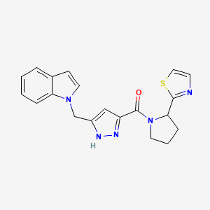 molecular formula C20H19N5OS B5967808 1-[(3-{[2-(1,3-thiazol-2-yl)-1-pyrrolidinyl]carbonyl}-1H-pyrazol-5-yl)methyl]-1H-indole 