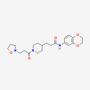 molecular formula C22H31N3O5 B5967847 N-(2,3-dihydro-1,4-benzodioxin-6-yl)-3-{1-[3-(2-isoxazolidinyl)propanoyl]-4-piperidinyl}propanamide 
