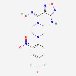 molecular formula C14H14F3N7O4 B5967887 4-((hydroxyimino){4-[2-nitro-4-(trifluoromethyl)phenyl]-1-piperazinyl}methyl)-1,2,5-oxadiazol-3-amine 