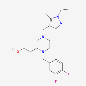 molecular formula C20H28F2N4O B5967917 2-{1-(3,4-difluorobenzyl)-4-[(1-ethyl-5-methyl-1H-pyrazol-4-yl)methyl]-2-piperazinyl}ethanol 