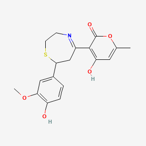 molecular formula C18H19NO5S B5968211 4-hydroxy-3-[7-(4-hydroxy-3-methoxyphenyl)-2,3,6,7-tetrahydro-1,4-thiazepin-5-yl]-6-methyl-2H-pyran-2-one 