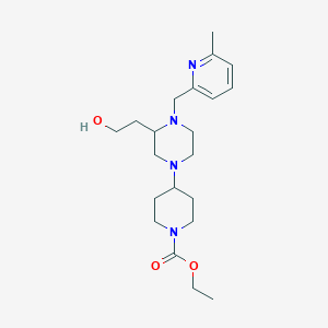 molecular formula C21H34N4O3 B5968227 ethyl 4-{3-(2-hydroxyethyl)-4-[(6-methyl-2-pyridinyl)methyl]-1-piperazinyl}-1-piperidinecarboxylate 