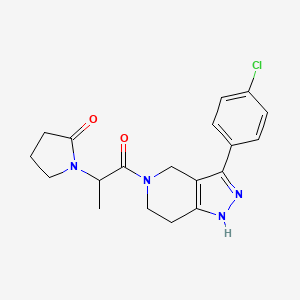 molecular formula C19H21ClN4O2 B5968371 1-{2-[3-(4-chlorophenyl)-1,4,6,7-tetrahydro-5H-pyrazolo[4,3-c]pyridin-5-yl]-1-methyl-2-oxoethyl}-2-pyrrolidinone 