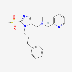 molecular formula C22H28N4O2S B5968417 N-methyl-N-{[2-(methylsulfonyl)-1-(3-phenylpropyl)-1H-imidazol-5-yl]methyl}-1-(2-pyridinyl)ethanamine 