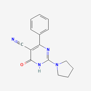 molecular formula C15H14N4O B5968422 6-oxo-4-phenyl-2-(1-pyrrolidinyl)-1,6-dihydro-5-pyrimidinecarbonitrile 