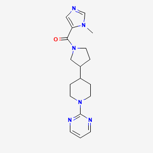 molecular formula C18H24N6O B5968476 2-(4-{1-[(1-methyl-1H-imidazol-5-yl)carbonyl]-3-pyrrolidinyl}-1-piperidinyl)pyrimidine 