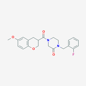 molecular formula C22H23FN2O4 B5968566 1-(2-fluorobenzyl)-4-[(6-methoxy-3,4-dihydro-2H-chromen-3-yl)carbonyl]-2-piperazinone 