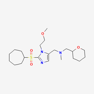 molecular formula C21H37N3O4S B5968620 1-[2-(cycloheptylsulfonyl)-1-(2-methoxyethyl)-1H-imidazol-5-yl]-N-methyl-N-(tetrahydro-2H-pyran-2-ylmethyl)methanamine 