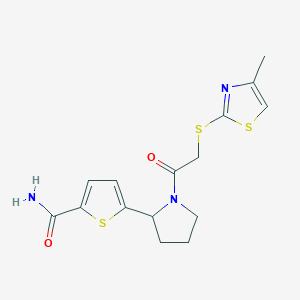 molecular formula C15H17N3O2S3 B5968918 5-(1-{[(4-methyl-1,3-thiazol-2-yl)thio]acetyl}-2-pyrrolidinyl)-2-thiophenecarboxamide 