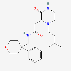 molecular formula C23H35N3O3 B5969003 2-[1-(3-methylbutyl)-3-oxo-2-piperazinyl]-N-[(4-phenyltetrahydro-2H-pyran-4-yl)methyl]acetamide 