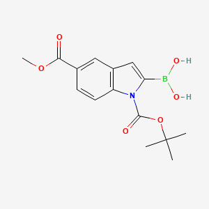 molecular formula C15H18BNO6 B596902 (1-(tert-Butoxycarbonyl)-5-(methoxycarbonyl)-1H-indol-2-yl)boronic acid CAS No. 1217500-60-1