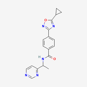 molecular formula C18H17N5O2 B5969044 4-(5-cyclopropyl-1,2,4-oxadiazol-3-yl)-N-[1-(4-pyrimidinyl)ethyl]benzamide 