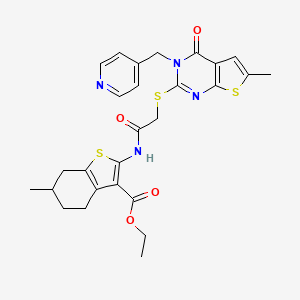 molecular formula C27H28N4O4S3 B5969311 ethyl 6-methyl-2-[({[6-methyl-4-oxo-3-(4-pyridinylmethyl)-3,4-dihydrothieno[2,3-d]pyrimidin-2-yl]thio}acetyl)amino]-4,5,6,7-tetrahydro-1-benzothiophene-3-carboxylate 