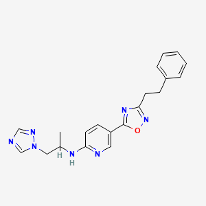 molecular formula C20H21N7O B5969459 N-[1-methyl-2-(1H-1,2,4-triazol-1-yl)ethyl]-5-[3-(2-phenylethyl)-1,2,4-oxadiazol-5-yl]-2-pyridinamine 