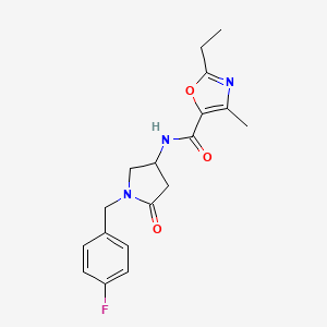 molecular formula C18H20FN3O3 B5969514 2-ethyl-N-[1-(4-fluorobenzyl)-5-oxo-3-pyrrolidinyl]-4-methyl-1,3-oxazole-5-carboxamide 