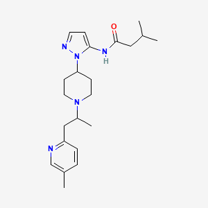molecular formula C22H33N5O B5969658 3-methyl-N-(1-{1-[1-methyl-2-(5-methyl-2-pyridinyl)ethyl]-4-piperidinyl}-1H-pyrazol-5-yl)butanamide 