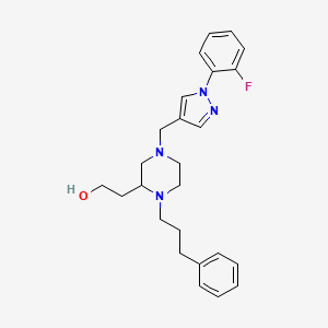 molecular formula C25H31FN4O B5969673 2-[4-{[1-(2-fluorophenyl)-1H-pyrazol-4-yl]methyl}-1-(3-phenylpropyl)-2-piperazinyl]ethanol 
