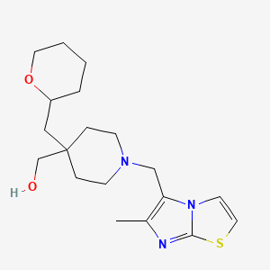 molecular formula C19H29N3O2S B5969836 [1-[(6-methylimidazo[2,1-b][1,3]thiazol-5-yl)methyl]-4-(tetrahydro-2H-pyran-2-ylmethyl)-4-piperidinyl]methanol 