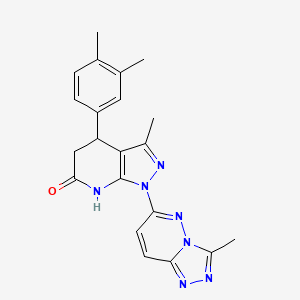 molecular formula C21H21N7O B5969874 4-(3,4-dimethylphenyl)-3-methyl-1-(3-methyl[1,2,4]triazolo[4,3-b]pyridazin-6-yl)-1,4,5,7-tetrahydro-6H-pyrazolo[3,4-b]pyridin-6-one 