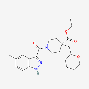 molecular formula C23H31N3O4 B5970015 ethyl 1-[(5-methyl-1H-indazol-3-yl)carbonyl]-4-(tetrahydro-2H-pyran-2-ylmethyl)-4-piperidinecarboxylate 