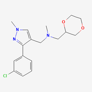 molecular formula C17H22ClN3O2 B5970028 1-[3-(3-chlorophenyl)-1-methyl-1H-pyrazol-4-yl]-N-(1,4-dioxan-2-ylmethyl)-N-methylmethanamine 