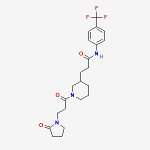 molecular formula C22H28F3N3O3 B5970100 3-{1-[3-(2-oxo-1-pyrrolidinyl)propanoyl]-3-piperidinyl}-N-[4-(trifluoromethyl)phenyl]propanamide 