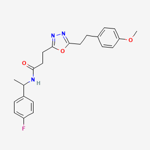 molecular formula C22H24FN3O3 B5970130 N-[1-(4-fluorophenyl)ethyl]-3-{5-[2-(4-methoxyphenyl)ethyl]-1,3,4-oxadiazol-2-yl}propanamide 