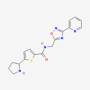 molecular formula C17H17N5O2S B5970214 N-{[3-(2-pyridinyl)-1,2,4-oxadiazol-5-yl]methyl}-5-(2-pyrrolidinyl)-2-thiophenecarboxamide trifluoroacetate 