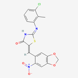 2-[(3-chloro-2-methylphenyl)imino]-5-[(6-nitro-1,3-benzodioxol-5-yl)methylene]-1,3-thiazolidin-4-one