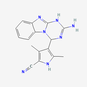 molecular formula C16H15N7 B5970276 4-(2-amino-1,4-dihydro[1,3,5]triazino[1,2-a]benzimidazol-4-yl)-3,5-dimethyl-1H-pyrrole-2-carbonitrile 