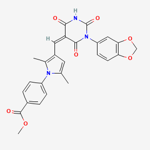 molecular formula C26H21N3O7 B5970282 methyl 4-(3-{[1-(1,3-benzodioxol-5-yl)-2,4,6-trioxotetrahydro-5(2H)-pyrimidinylidene]methyl}-2,5-dimethyl-1H-pyrrol-1-yl)benzoate 