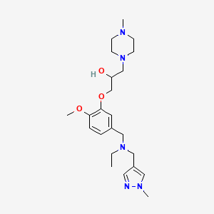 molecular formula C23H37N5O3 B5970369 1-[5-({ethyl[(1-methyl-1H-pyrazol-4-yl)methyl]amino}methyl)-2-methoxyphenoxy]-3-(4-methyl-1-piperazinyl)-2-propanol 