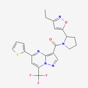 molecular formula C21H18F3N5O2S B5970616 3-{[2-(3-ethyl-5-isoxazolyl)-1-pyrrolidinyl]carbonyl}-5-(2-thienyl)-7-(trifluoromethyl)pyrazolo[1,5-a]pyrimidine 