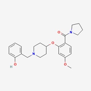 molecular formula C24H30N2O4 B5970638 2-({4-[5-methoxy-2-(1-pyrrolidinylcarbonyl)phenoxy]-1-piperidinyl}methyl)phenol 