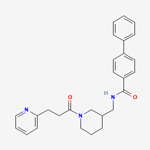 molecular formula C27H29N3O2 B5970711 N-({1-[3-(2-pyridinyl)propanoyl]-3-piperidinyl}methyl)-4-biphenylcarboxamide 