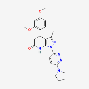molecular formula C23H26N6O3 B5970960 4-(2,4-dimethoxyphenyl)-3-methyl-1-[6-(1-pyrrolidinyl)-3-pyridazinyl]-1,4,5,7-tetrahydro-6H-pyrazolo[3,4-b]pyridin-6-one 