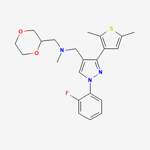 molecular formula C22H26FN3O2S B5971035 1-[3-(2,5-dimethyl-3-thienyl)-1-(2-fluorophenyl)-1H-pyrazol-4-yl]-N-(1,4-dioxan-2-ylmethyl)-N-methylmethanamine 